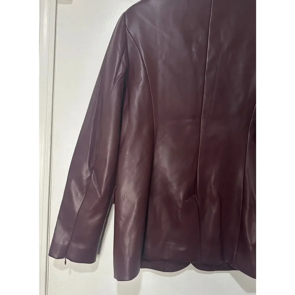 Women’s Plum Faux Leather Blazer Jacket - Picture 14 of 16